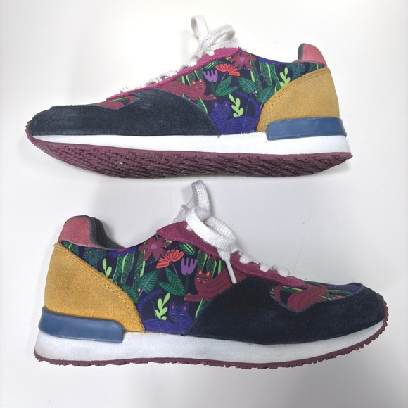 Inkkas Womens Colorful Floral Cat Print Suede Canvas Sneakers Size 7 - Picture 6 of 11